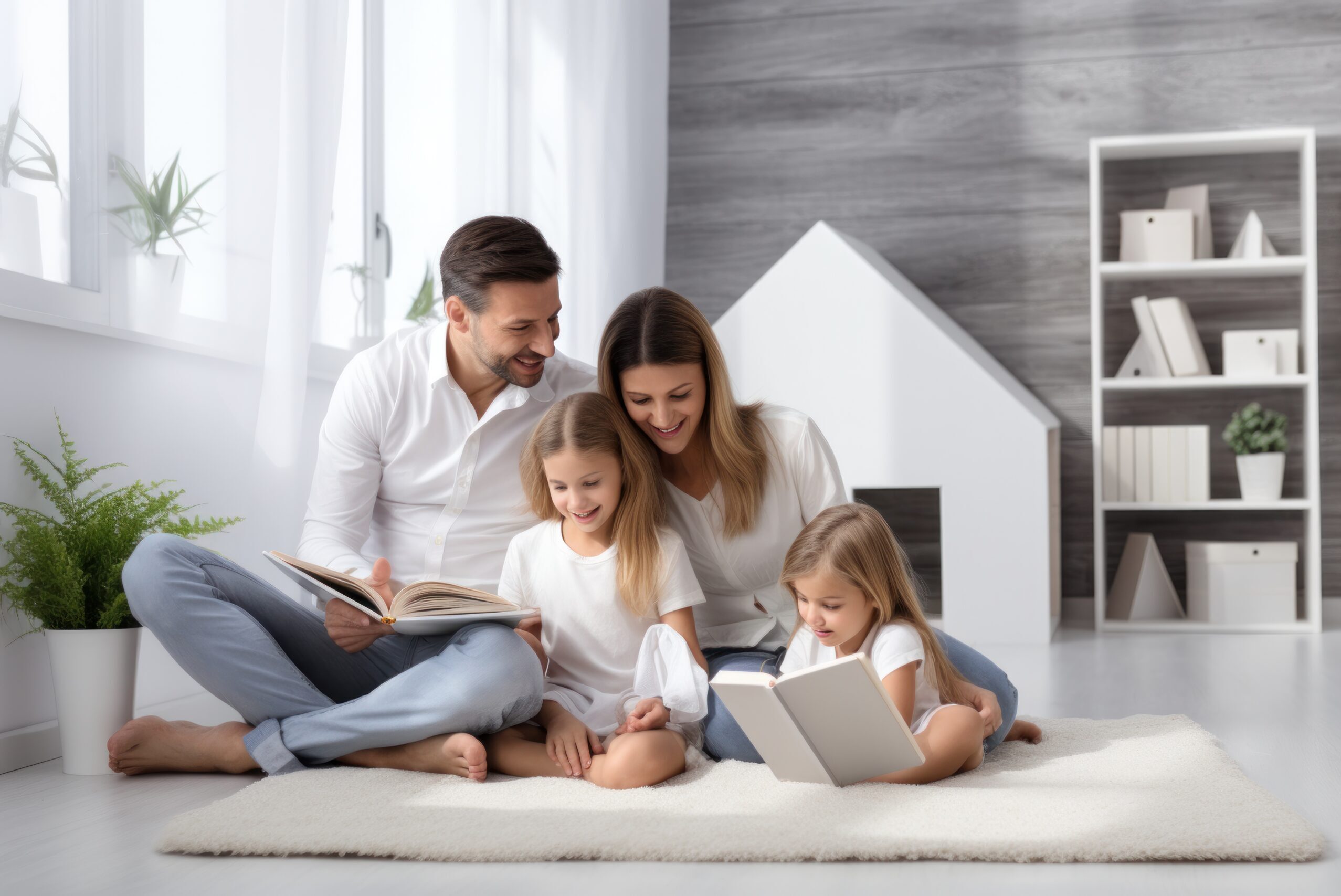 Happy family reading together